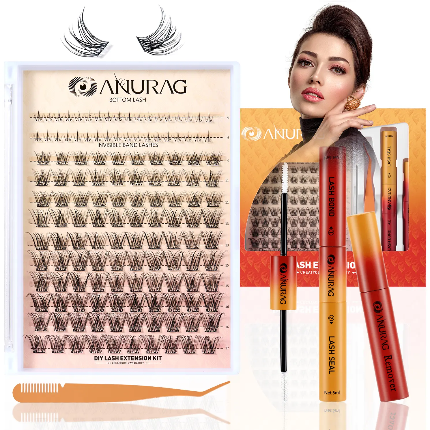 ANURAG DIY Eyelash Extension Kit Cluster Single EyelashSet Beginner Friendly Eyelash Bonding and Sealing for Girlsat Home DlY Eyelash Extension Makeup Gift Makeup，Christmas gifts, New Year gifts, Black Friday Cosmetic，#SummerWins #DealsForYouDays