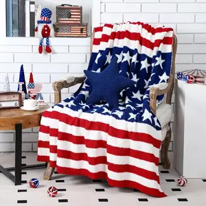 Patriotic Throw Blanket and Pillow Set 80 x 60 Star Stripe Fuzzy Blanket for Sofa Couch Bedroom Holiday Decor Semiquincentennial America 250th Gifts
