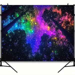 1-piece psychedelic galaxy forest tapestry - fluorescent ultraviolet black light reactive wall decoration, suitable for bedroom and office decoration. Featuring a brilliant starry night design, ideal for party events. Moon-themed decoration.