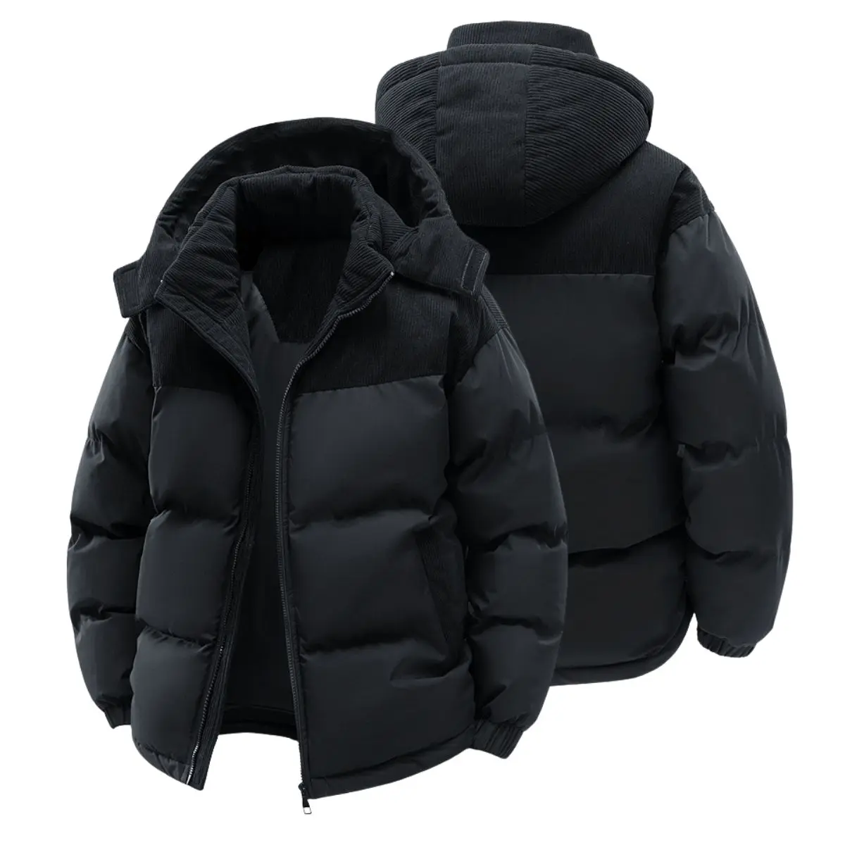 Men’s Corduroy Patchwork Hooded Cotton Jacket - Thick Detachable Hood for Warmth, Menswear Outerwear Outfits for Day Wear, Paired with Jeans, Tops, Coats