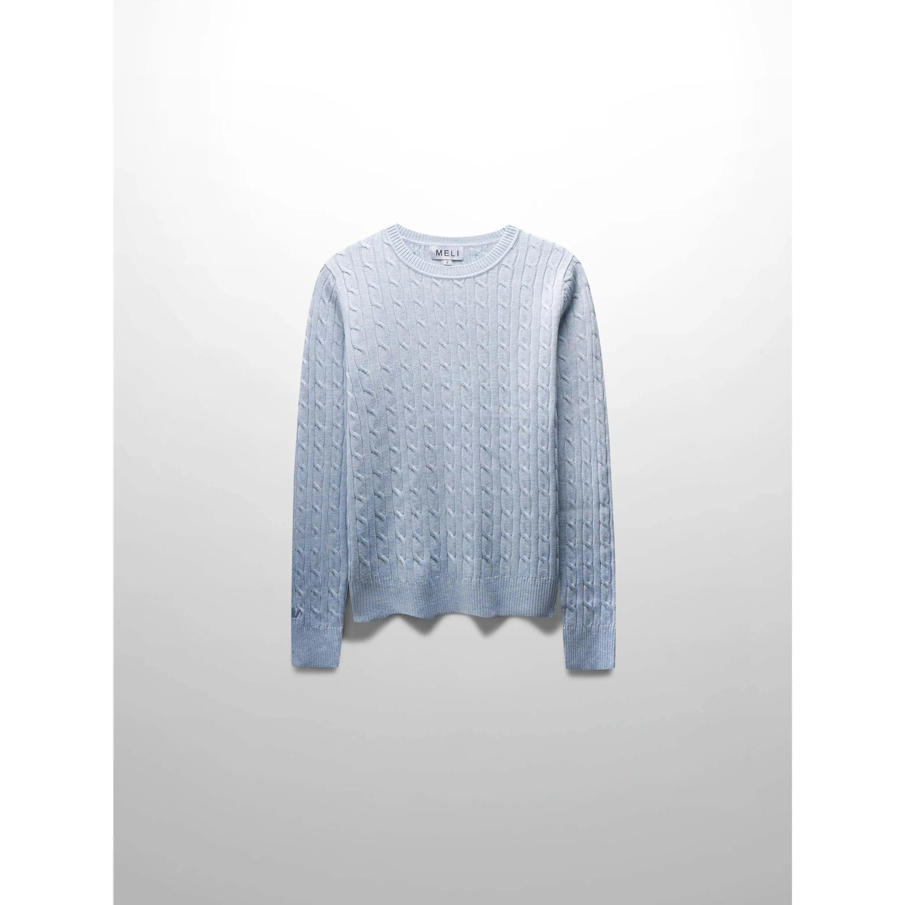 Knit Cable Sweater-Heather Light Blue