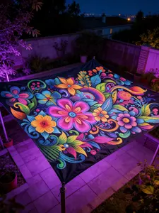 Bohemian Outdoor Sunshelter, Glow in the UV Light, Lightweight Polyester, Vibrant Floral & Geometric Design, Ideal for Beach, Camping, Garden