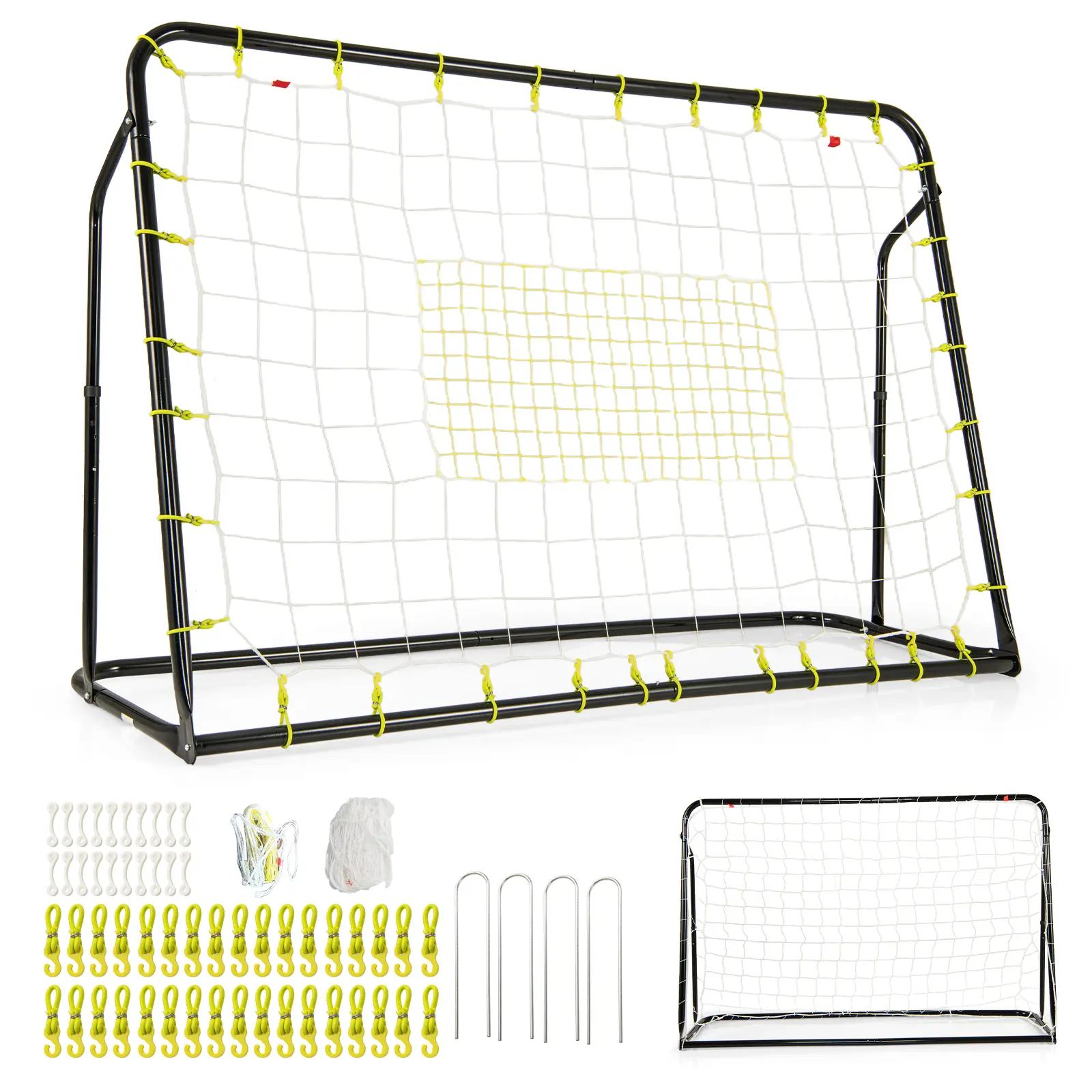 COSTWAY - 2-in-1 Kids Soccer Rebounder and Soccer Goal with Adjustable Height-Black