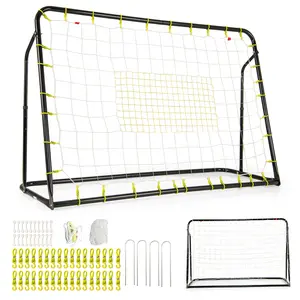 COSTWAY - 2-in-1 Kids Soccer Rebounder and Soccer Goal with Adjustable Height-Black