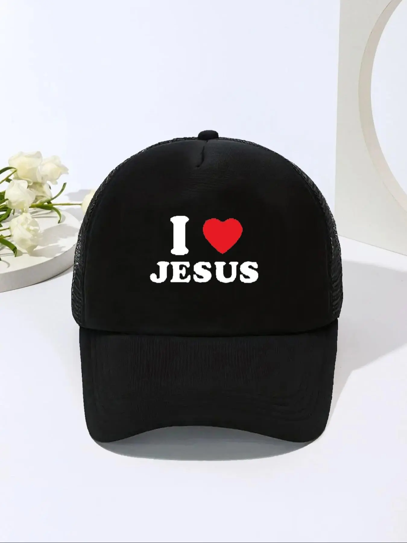 I Love Jesus Letter Print, Casual Outdoor Sports Graphic Trucker Hat for Men & Women, Fashion Accessories for Daily Wear