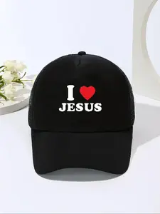 I Love Jesus Letter Print, Casual Outdoor Sports Graphic Trucker Hat for Men & Women, Fashion Accessories for Daily Wear