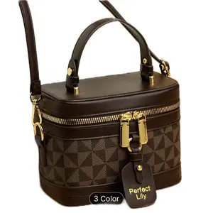 Perfect Lily Lily Wi Mini Bag Light Dark Brown Color with Geometric Pattern and Gold Accents