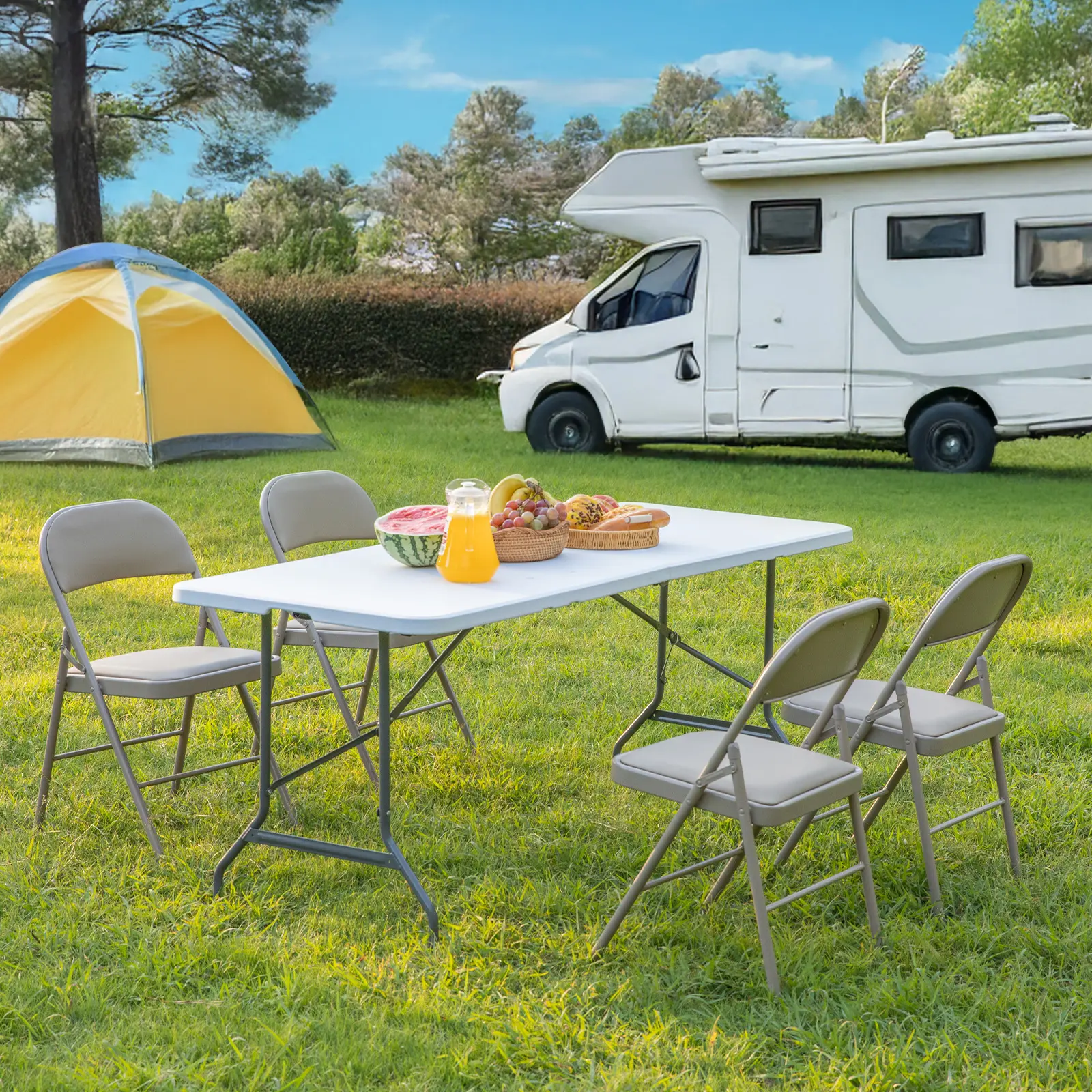 Folding Table Outdoor Indoor Heavy Duty Portable Table with Carrying Handle for Camping Picnic Party