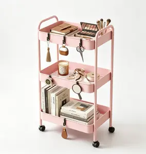 home accessories.3-Tier Rolling Utility Cart with Wheels, Space-Saving Storage Organizer for Kitchen, Bathroom, Office and Dorm, Easy Assembly