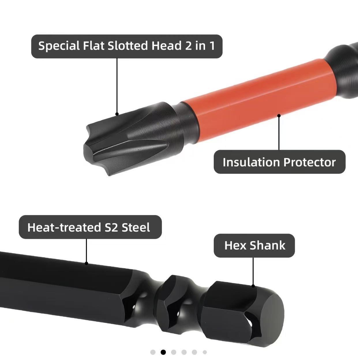 Impact Screwdriver Bit Set, Suitable for Electricians, S2 Steel Material, 65mm & 110mm Length, 1/4 Inch Hex Shank Magnetic Phillips Screwdriver Bits, for Circuit Breakers