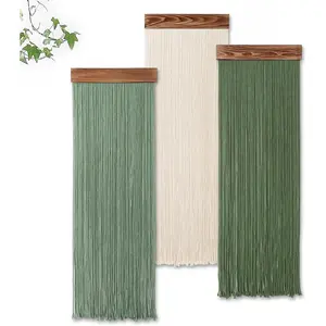 KHOYIME Macrame Wall Hanging Boho Chic Home Decor, 3PCS Bohemian Green Beige Tassel Yarn Tapestry Modern Handmade Large Wall Art Decorations for Living Room Bedroom Nursery Backdrop 11.8''W x 36''L