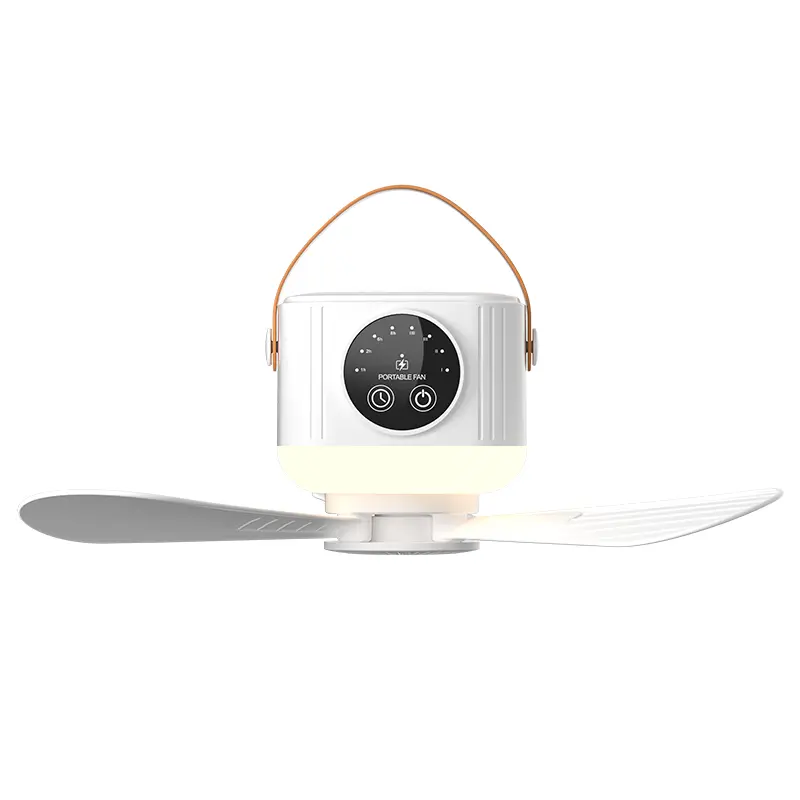 Portable USB Rechargeable Ceiling Fan with Light, Cordless Camping Fan with Hanging Strap & Timer, 3 Foldable Blades Mini Tent Fan for Outdoor Travel, Bedroom, Dorm