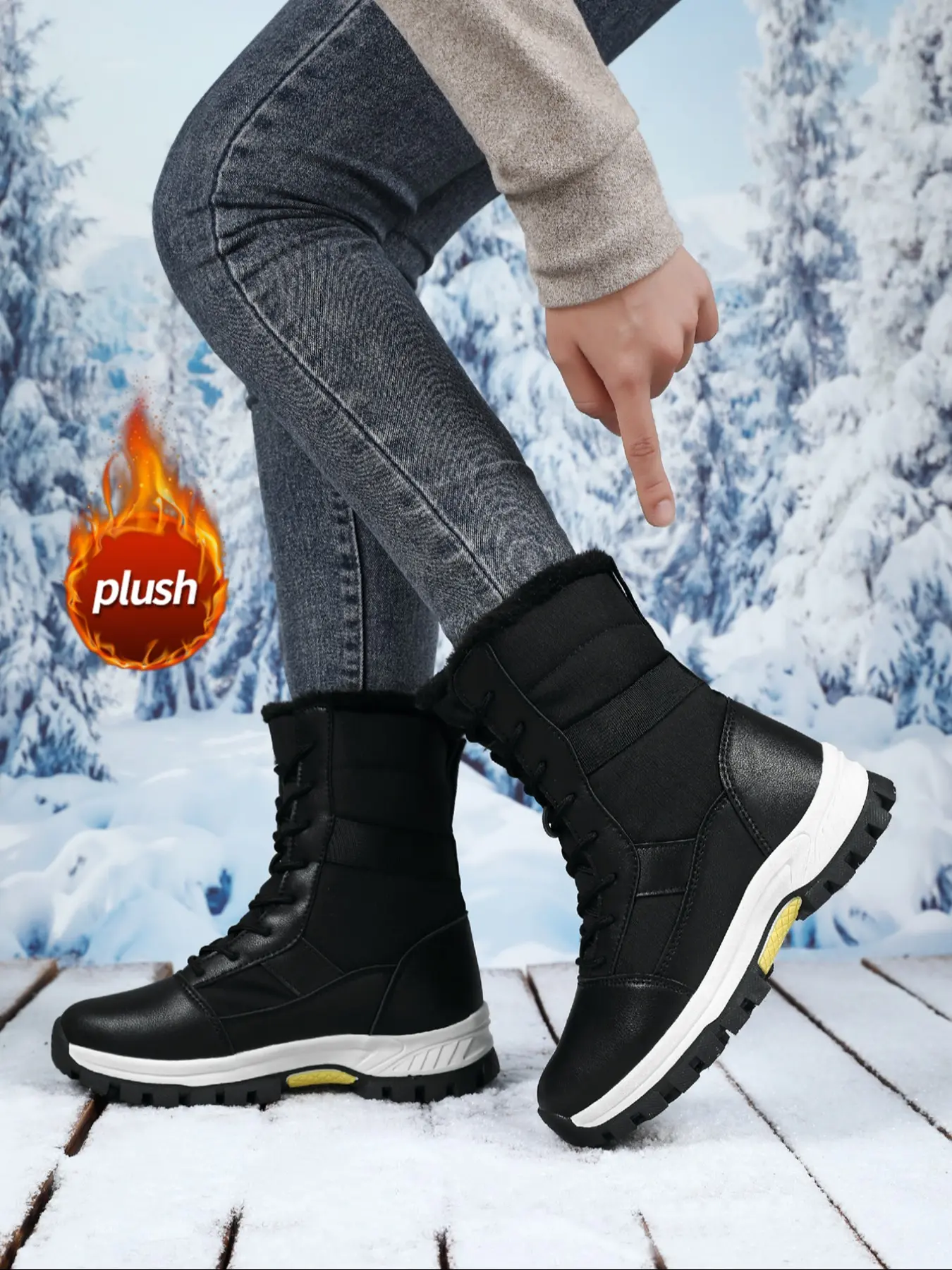 Men's High-Top Snow Boots, Fall Winter Waterproof Anti-Slip Outdoor Shoes, Warm Windproof Ankle Booties for Daily Wear & Sports