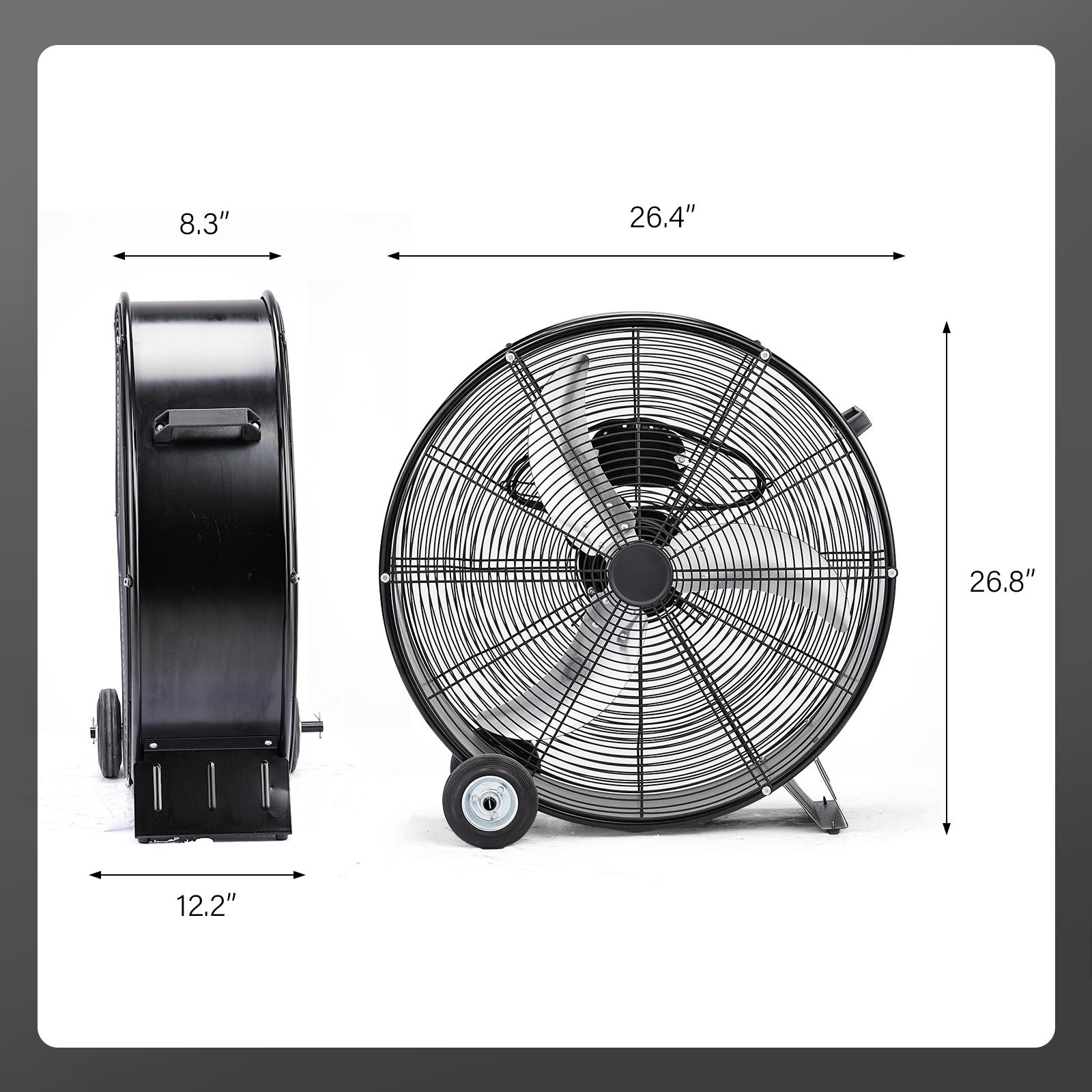 26/30 Inch High Velocity Drum Fan, 9500CFM Industrial Metal Floor Fan with Handle, Heavy Duty, 3-Speed, Air Circulator for Shop, Garage, Gym, Barn, Commercial, UL Listed, Yellow