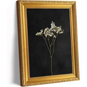 Vintage Gold Framed Wall Art Retro Dark Dried Wildflower Paintings Canvas Prints Artwork with Antique Moody Floral Frame Wall Picture Decor for Room Gallery Living Room 9x11 inch