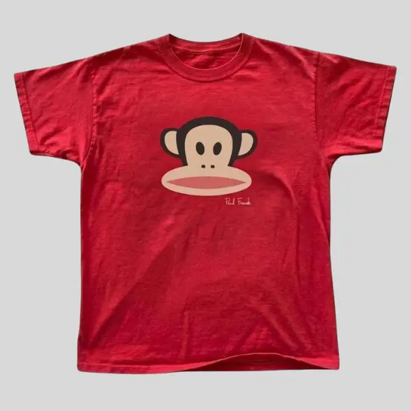 Paul Frank Red Graphic Tee, Vintage 2000s Y2K Retro Cartoon Shirt, Unisex Casual Wear