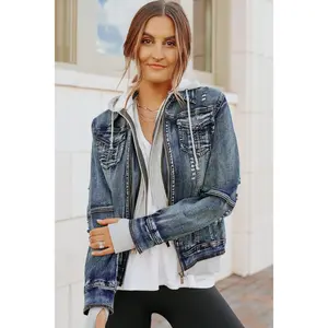 Denim Jacket with Hoodie: Medium Wash