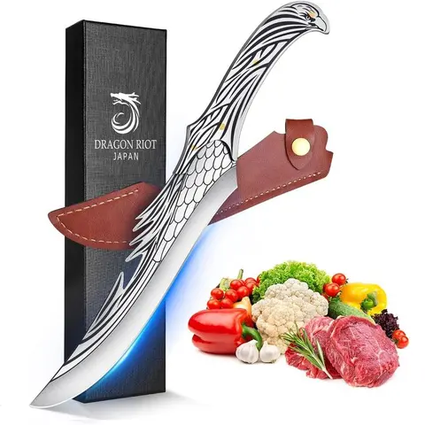 DRAGON RIOT 8" Unique Eagle Style Chef Knife Viking Gifts for Men Viking Knives High Carbon Steel Knife with Sheath BBQ Knife for Various Gift Blade Utensils Meatcleavers