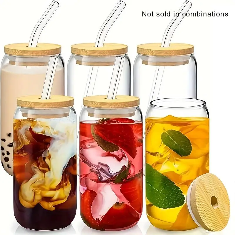 Transparent Glass Cup with Straw & Lid, 1 Count Portable Ice Coffee Mug, Drinking Serving Cup for Home, Kitchen, Office