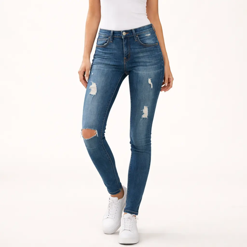 Current/Elliott Distressed Skinny Jeans Medium Wash Mid Rise Stretch Denim Size 27