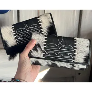 Black Genuine Cowhide Leather Bootstitch Wallet