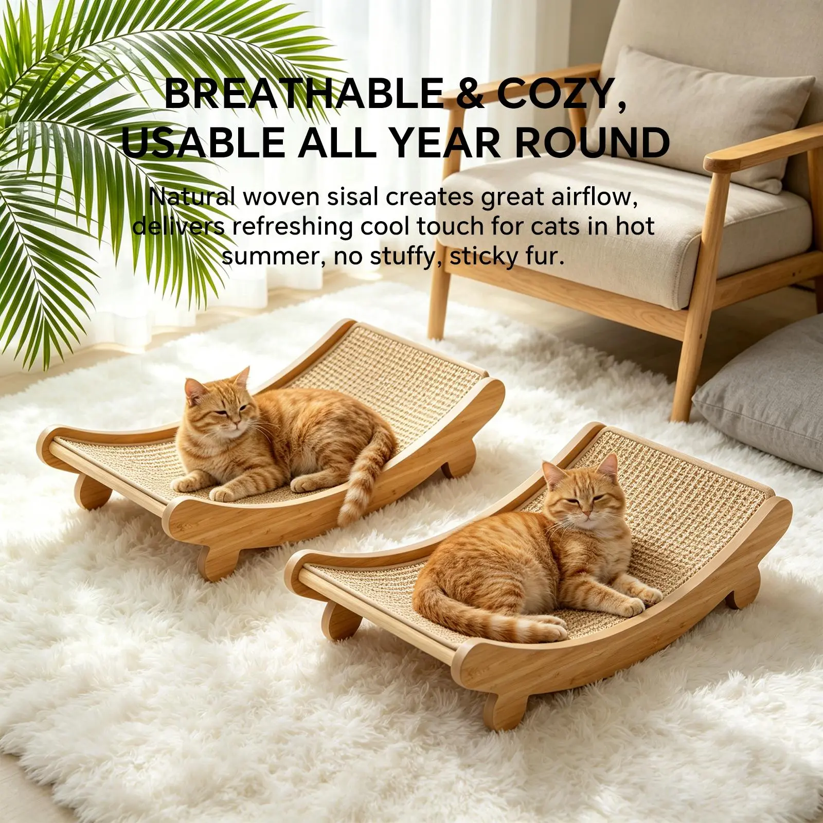 2-In-1 Sisal Cat Bed & Scratcher Hammock - Dual-Purpose Cat Bed, Paw Pads, Wear-Resistant Material, Space-Saving Design Suitable for Indoor And Outdoor Use - All-Season Pet Furniture, Easy to Clean, Fashionable Decoration, Suitable for Multi-Cat Families