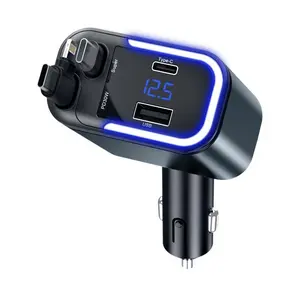 Retractable Car Charger 4 in 1 Car Adapter with Dual USB  Charger Wireless Radio  Kit MP3 Player Support TF Card & USB Disk, Adjustable frequency 87.5-108，Bluetooth-compatible Led Backlit Light,Compatible with iPhone 15/15 Pro Max/14/13/12/11