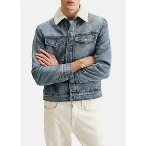 Mens Light Blue Denim Shearling Jacket