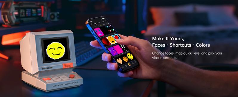 Divoom MiniToo Retro Pixel Bluetooth Speaker &ndash; 90s-Inspired PC Design,App Control, Alarm, White Noise, Retro Desk Portable Speaker for Music,Gaming Room Decor