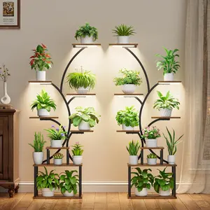 BACEKOLL 2 Pack Plant Stand Indoor with Grow Light - 62" Tall Plant Shelf, 8 Tiered Plant Stands for Indoor Plant Multiple, Metal Plant Shelf Display Rack Holder, Flower Stand for Indoor Plants, Living Room, Patio