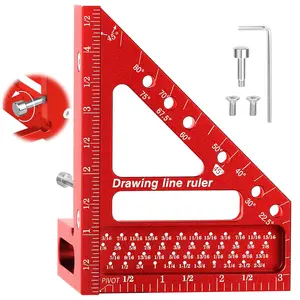 3D Multi-Angle Measuring Ruler -Precision Woodworking 3D Square Protractor 22.5-90  and Miter Triangle Ruler -  Alloy Drawing Line Ruler for Engineer Carpenter and Craftsmen Red