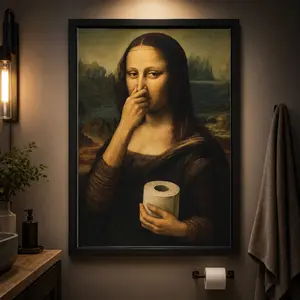 Funny Mona Lisa Bathroom Wall Art Humor Amusing Toilet Art Pinching Nose Wall Decor Canvas Wall Art, Vintage Parody, Funny Bathroom Decor, Modern Home Decor, Living Room Wall Art, Bedroom Decor, Gift for Art Lovers, Aesthetic Wall Decor USA