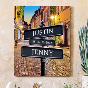 Personalized Canvas Vintage Street Sign For Couples, Custom Name And Date Vintage Street Sign Canvas Poster Print, Crossroads Street Sign Best Gift For Сouple, Wedding Street Art Canvas or Framed