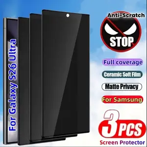 3pcs Matte Ceramic Privacy Protective Screen Protector for Galaxy S26 Ultra S25 Ultra S24 Ultra S26 S25 S24 FE Plus Anti-Spy Bubble-Free Full Coverage HD Clear Scratch Proof Easy Installation