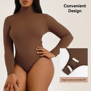 SHINYUAN High Neck Long Sleeve Shapewear Bodysuit Slimming Tummy Control with Seamless Compression Full Coverage Slim Fit Thermal Undershirt for Women
