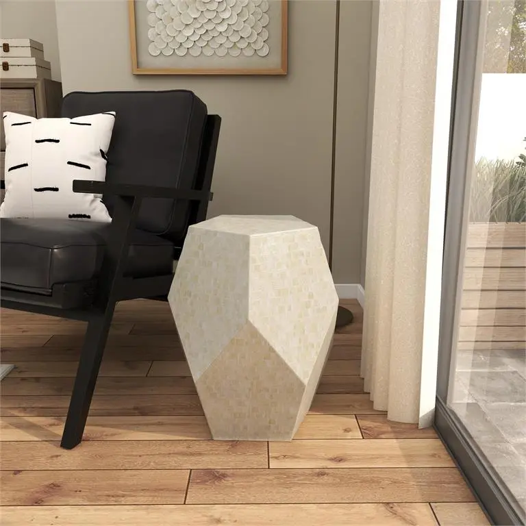 Cream Mother of Pearl Shell Handmade Side End Accent Table