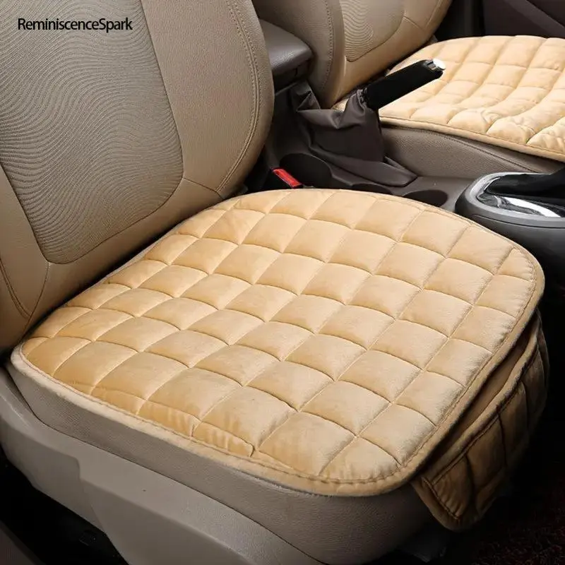 Soft Plush Car Seat Cushion with Storage Pocket - Seat Covers for Cars, Winter Warm, Non-Slip, Universal Fit for Sedan, SUV, Truck, Aesthetic Cozy Interior Protector Accessory