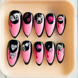 Boo Series #24 Halloween Nail Art Kit with Pink and Black Designs Featuring Ghosts Spiders and Hearts