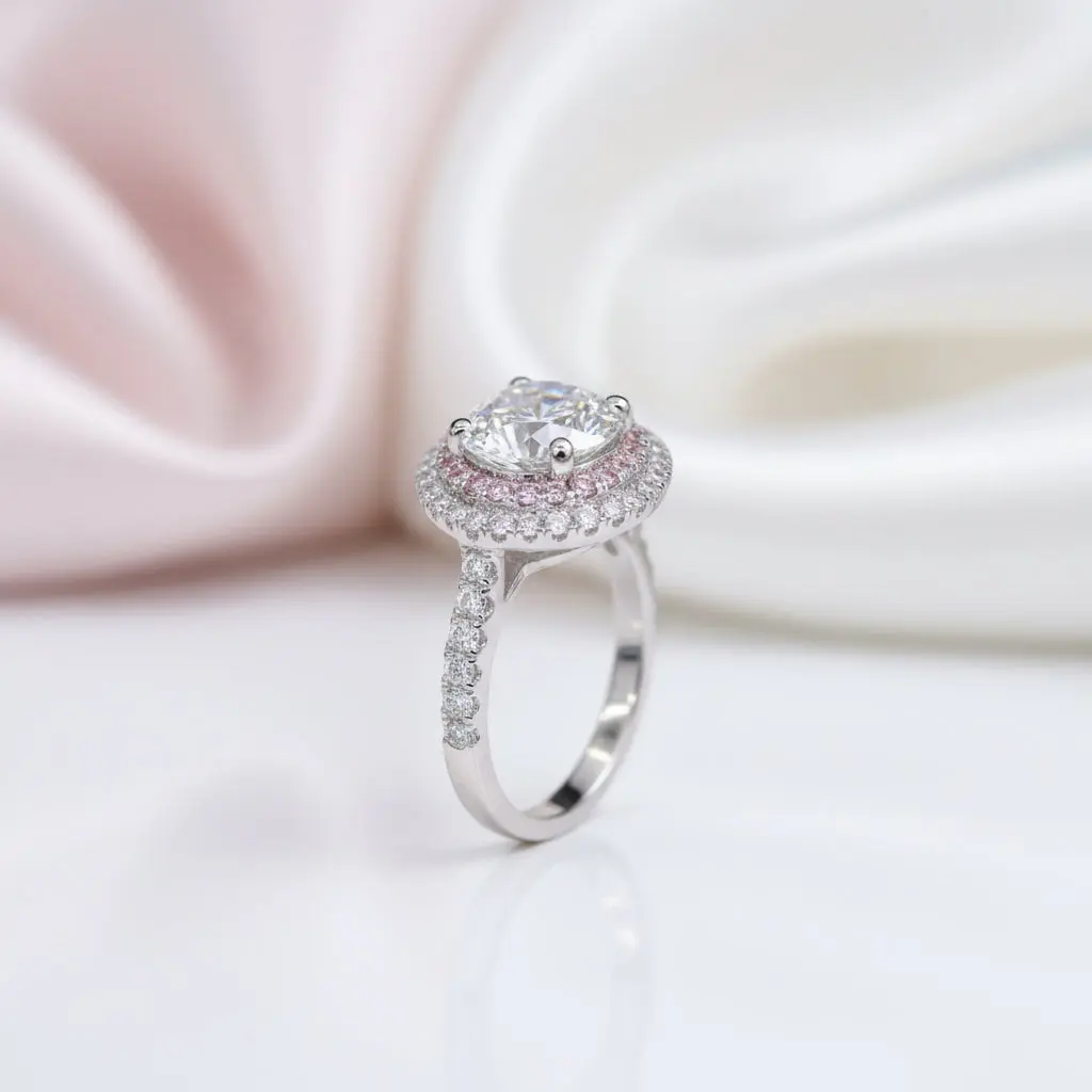 18k White Gold 2.0 Ct Diamond Option Double Halo Engagement Ring
