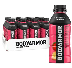 BODYARMOR Sports Drink Sports Beverage, Strawberry Banana, Coconut Water Hydration, Natural Flavors With Vitamins, Potassium-Packed Electrolytes, Perfect For Athletes, 16 Fl Oz (Pack of 12)