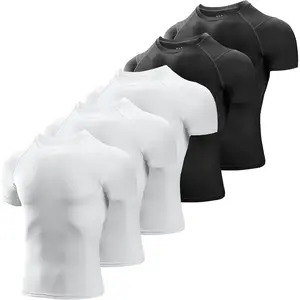 Men's Compression Shirts 3/5 Pack,Short Sleeve Athletic Compression Tops Cool Dry Workout T Shirt