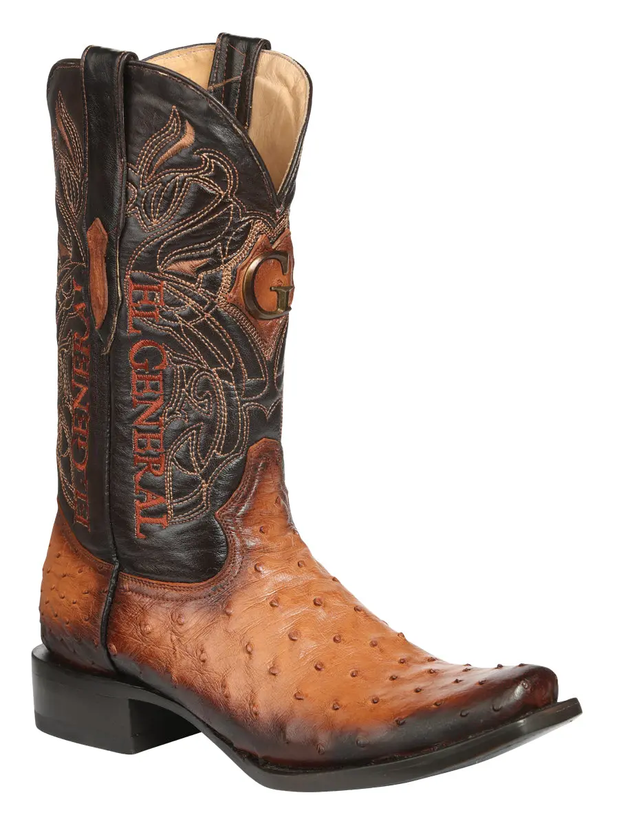 El General Men's Exotic Ostrich Leather Cowboy Boots - Cognac 45517, Premium Men's Shoe, Stylish Footwear
