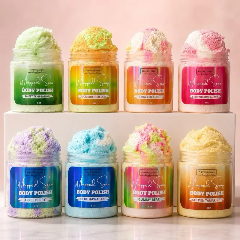 PureBellissimo Whipped Body Polish Scrub, Handmade Exfoliating Sugar Scrub, 9 oz, Custom Scent Selection