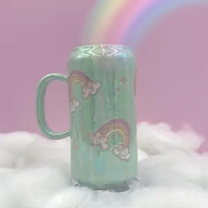 Aqua Opalescent Rainbow and Cloud Tumbler Ceramic Mug