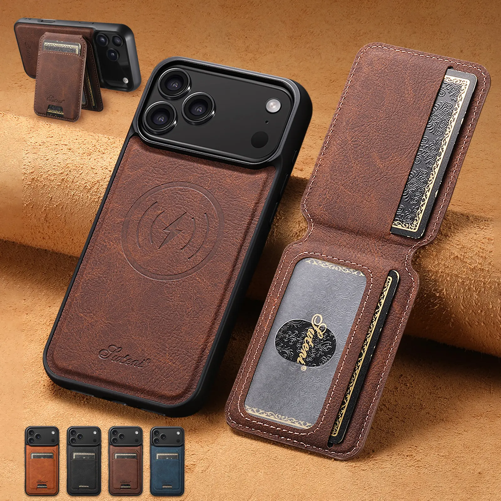 ROTUNOE 2-in-1 Magnetic Leather MagSafe Fit Phone Case for iPhone 17 Pro Max/17 Air/16/15/14/13/12 Pro Max - Card Holder, Flip Stand, Detachable Pouch, Durable PU Casing, Shockproof Protection, Wireless Charge On, Smartphone Phone Accessories