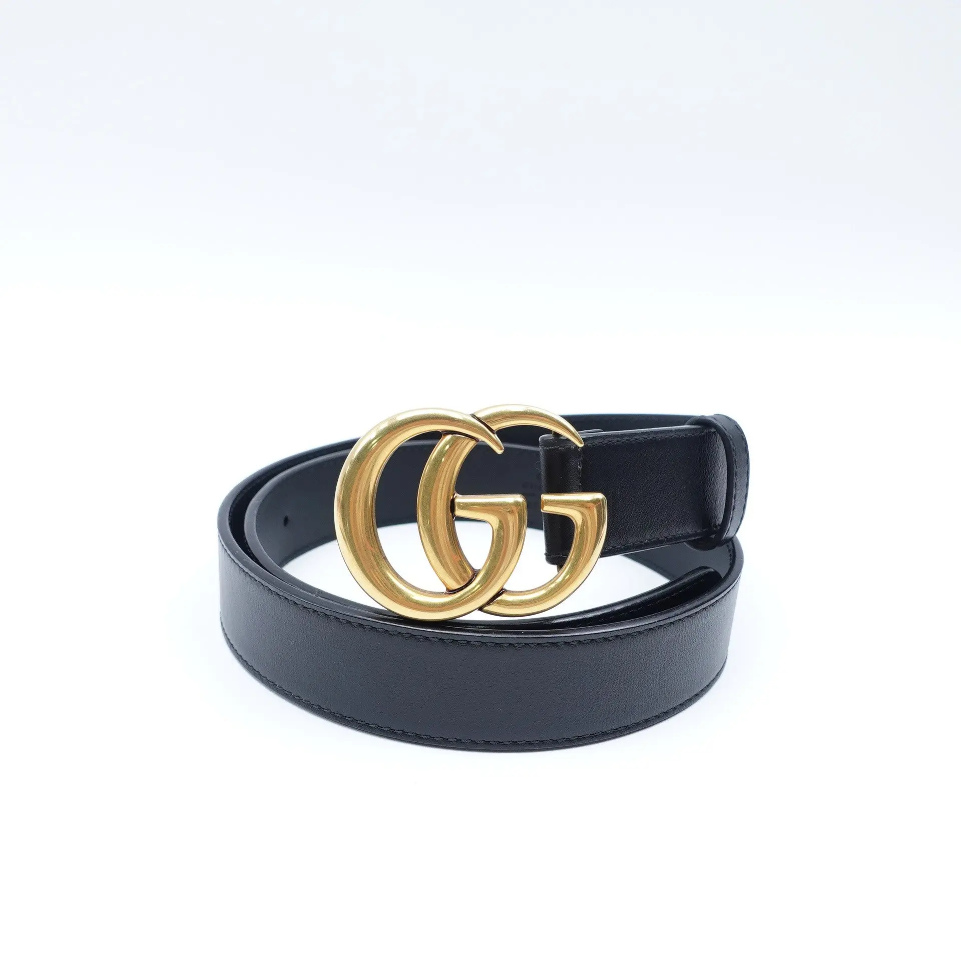 Pre-owned GUCCI Black Leather Double G Size 80 Belt T10422240