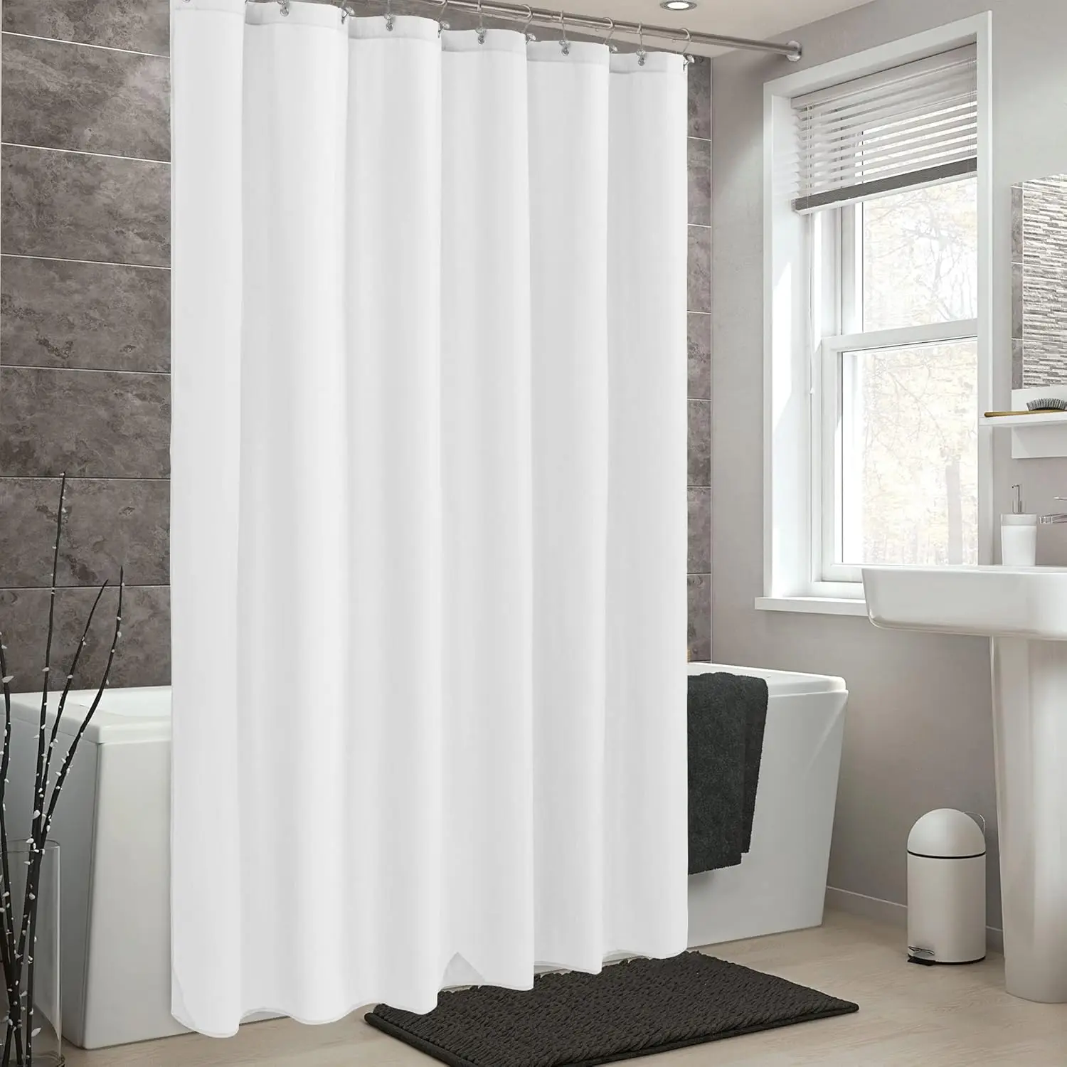 ALYVIA SPRING 72x72" Straight Waterproof Fabric Shower Liner, Extra Long Soft Lightweight Bathtub Liner with XL Metal Magnets, Machine Washable Hanging White Bathroom Curtain
