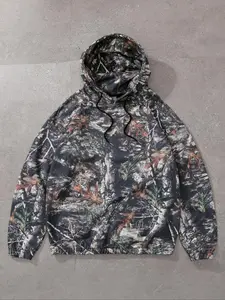 Tree Camo Graphic Print Hoodie, New Street Style Hip-Hop High Street American Casual, Fashionable Men's Clothing for Daily Wear