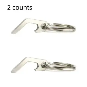 Stainless Steel Mini Bottle Opener, 2 Counts Portable Keychain Bottle Cap Remover, Durable Bottle Opener for Camping Outdoor Adventure Daily