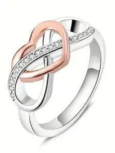 Silver Color Heart Infinity Ring with Sparkling Zirconia, Perfect for Engagement Wedding Anniversary Gift, Symbolizing Eternal Love, Cubic Zirconia Rings, Fashion Engagement Rings